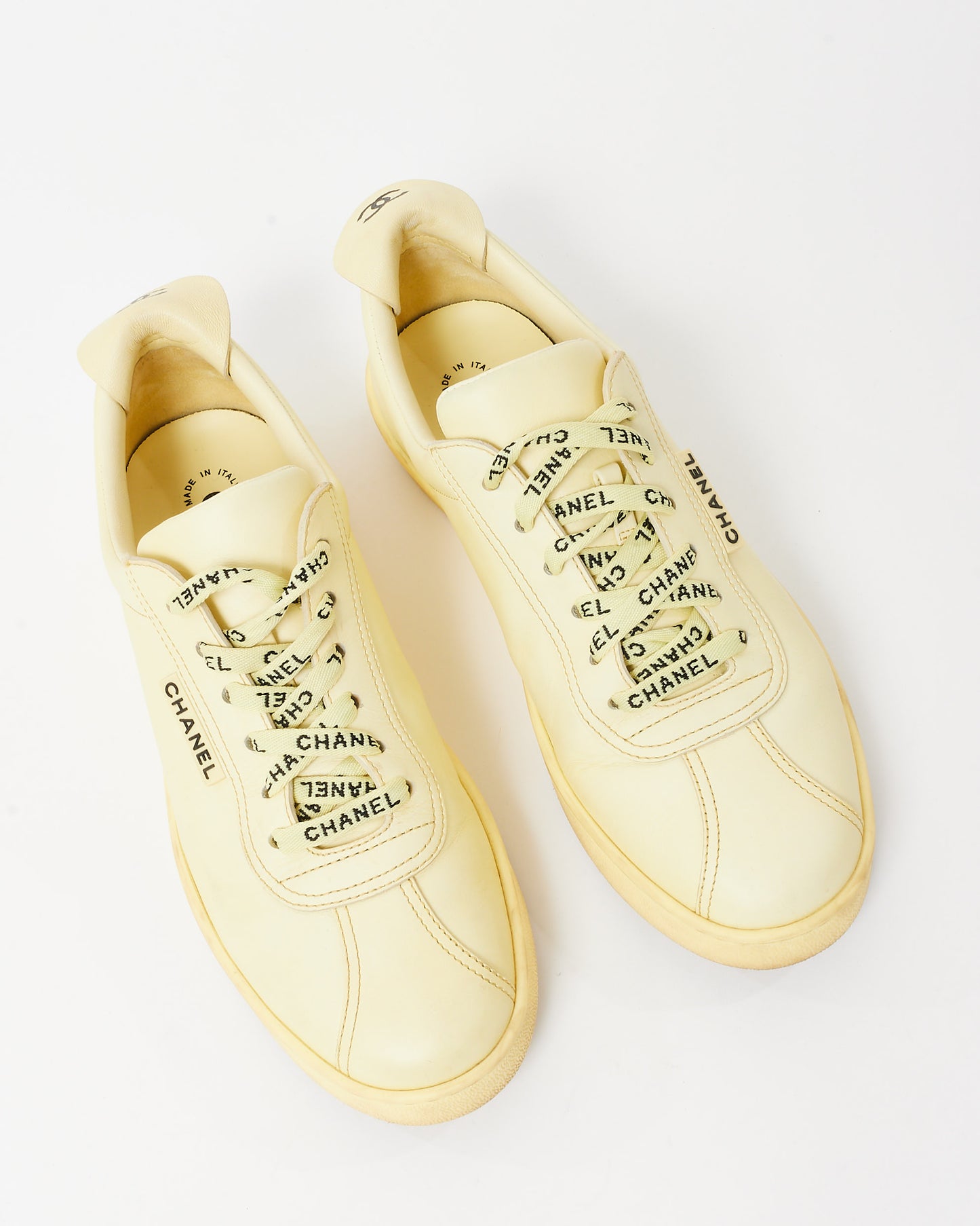 Chanel Butter Yellow Calfskin Leather CC Logo Weekend Sneakers - 38.5