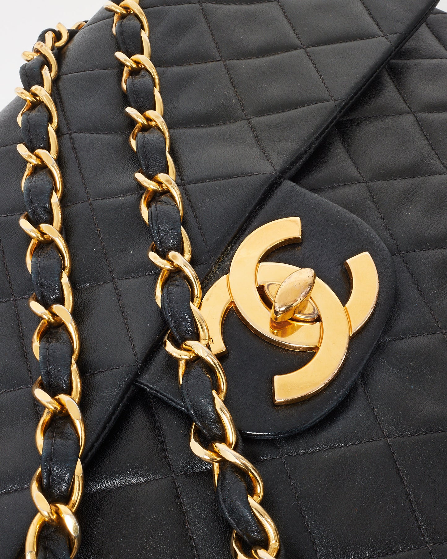 Chanel Vintage Black Lambskin 24K Gold Plated Hardware Maxi Single Flap Bag