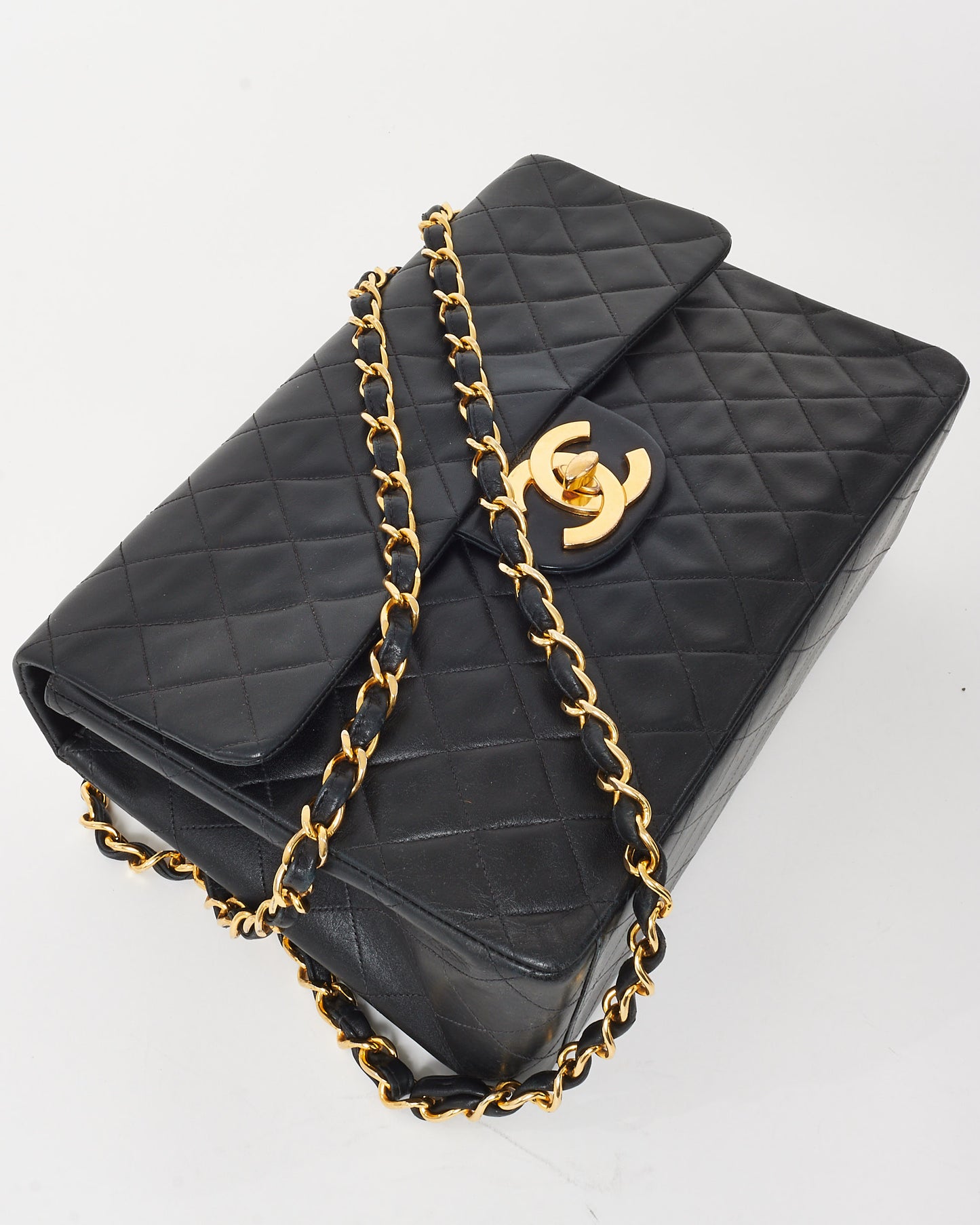 Chanel Vintage Black Lambskin 24K Gold Plated Hardware Maxi Single Flap Bag