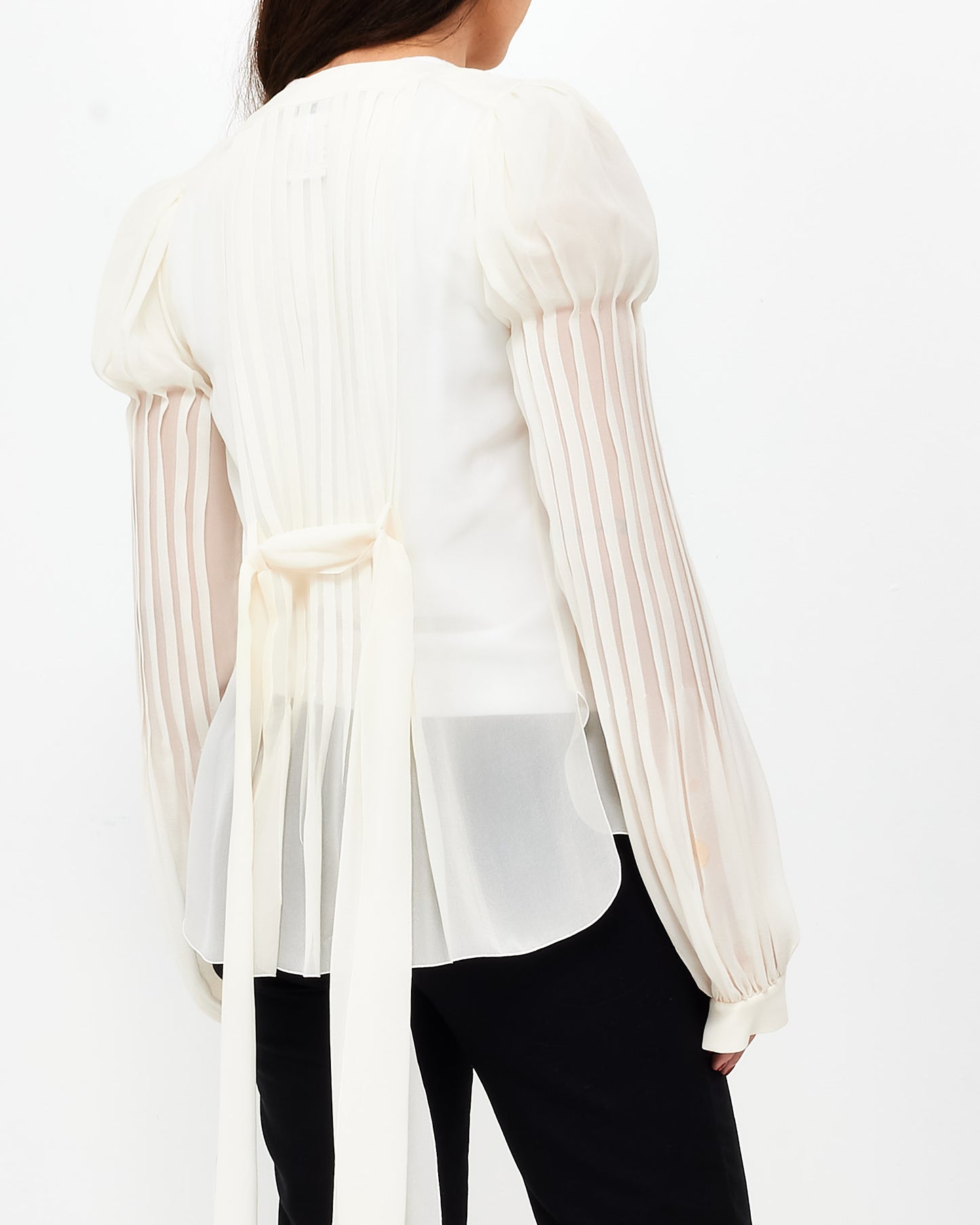 Chanel White Pleated Button Down Blouse - 07A - 34