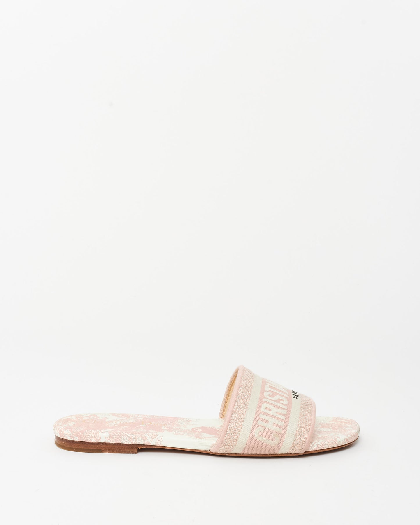 Dior Pink Embroidered Cotton and Toile de Jouy Motif DWay Slides - 36