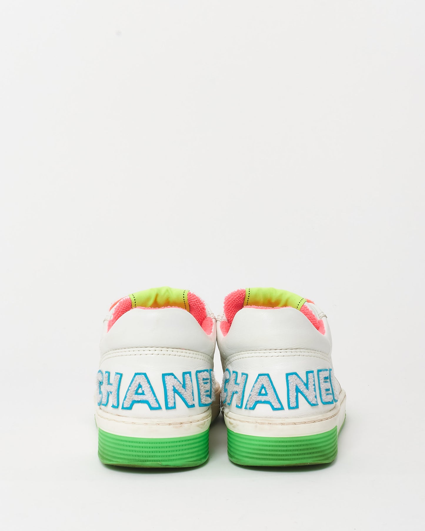 Chanel White and Multi Leather Logo Low-Top Sneakers - 38.5