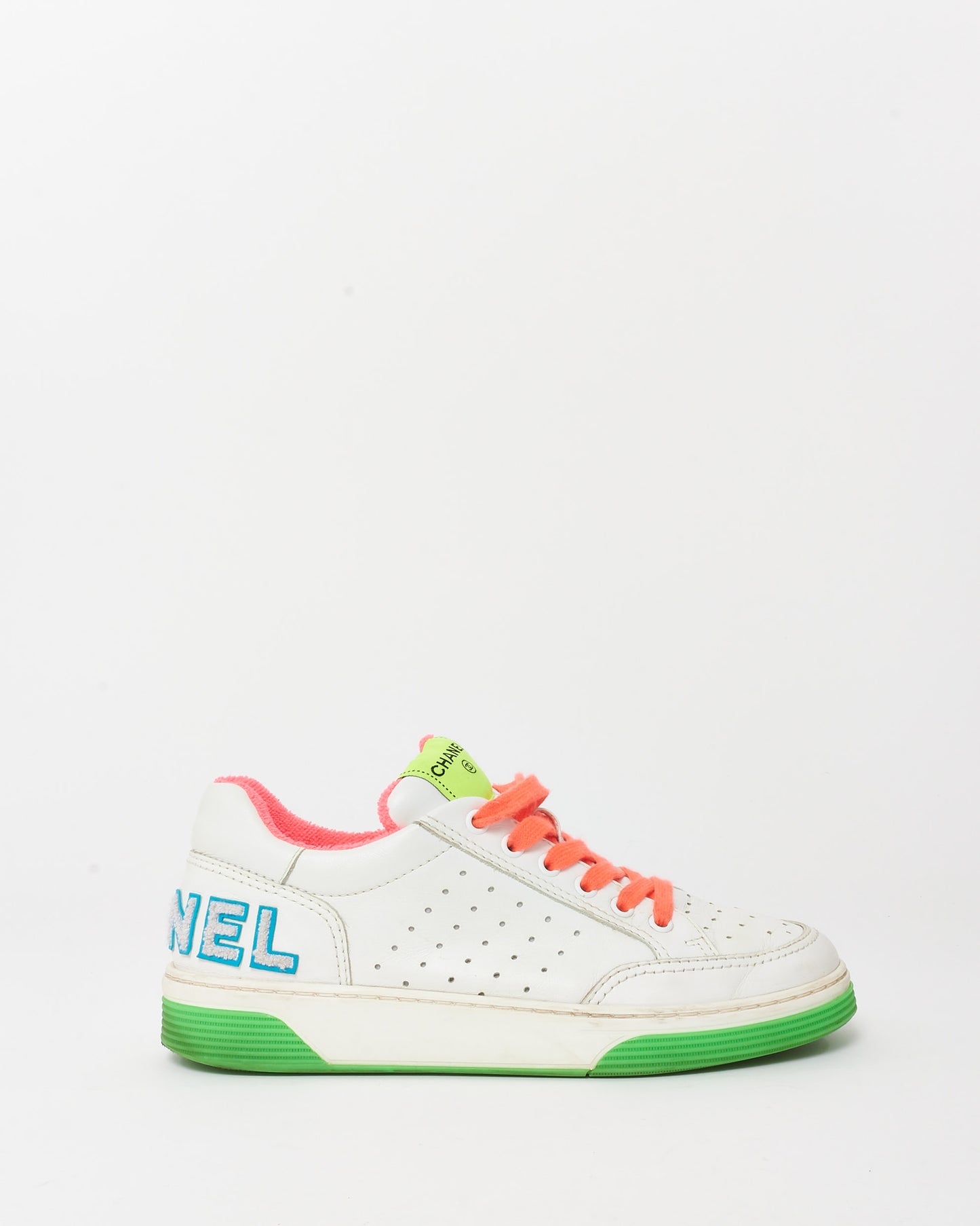 Chanel White and Multi Leather Logo Low-Top Sneakers - 38.5