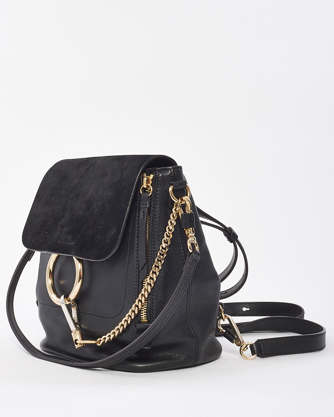 Chloé Black Suede 
Calfskin Small Faye Backpack