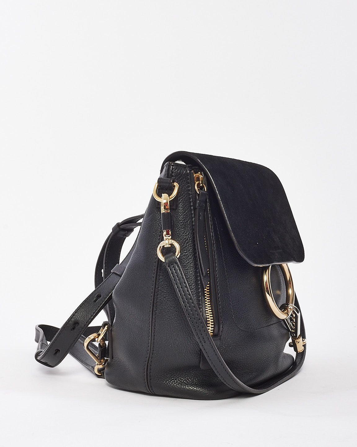 Chloé Black Suede 
Calfskin Small Faye Backpack