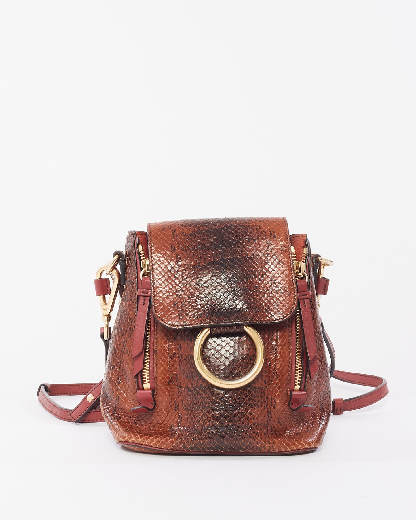 Chloé Burgundy Python Leather Small Faye Backpack