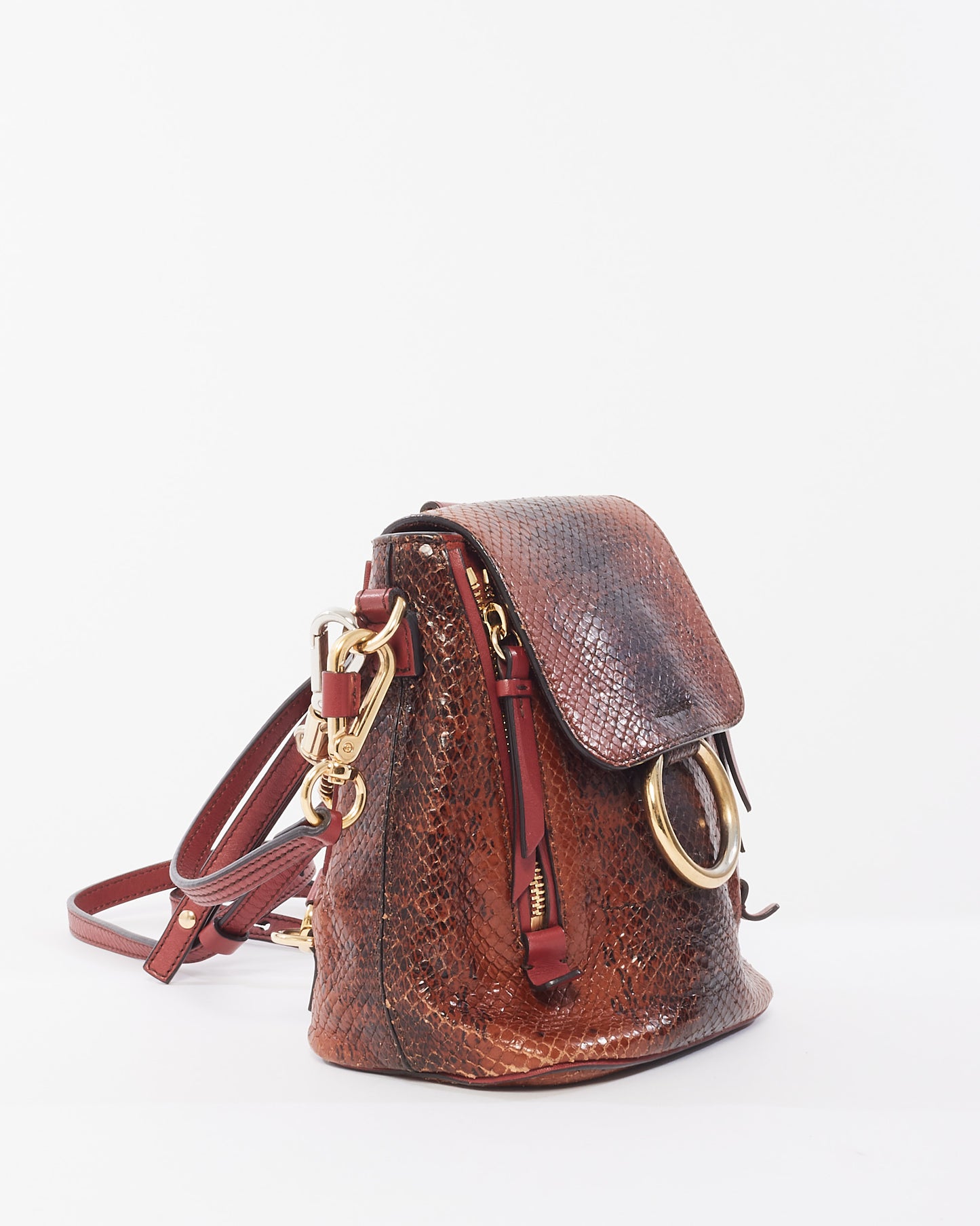 Chloé Burgundy Python Leather Small Faye Backpack