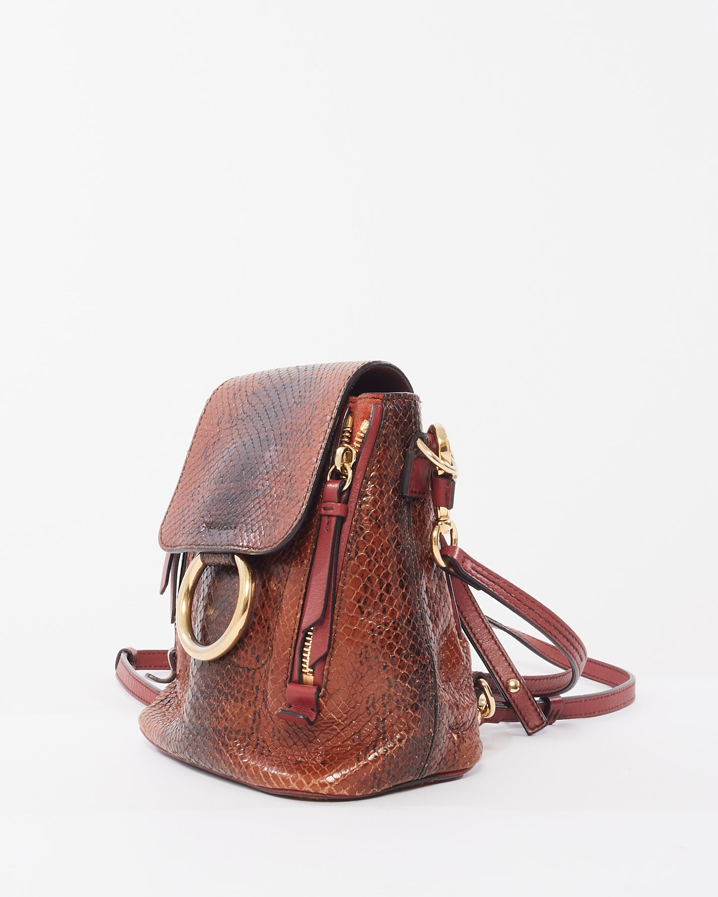 Chloé Burgundy Python Leather Small Faye Backpack