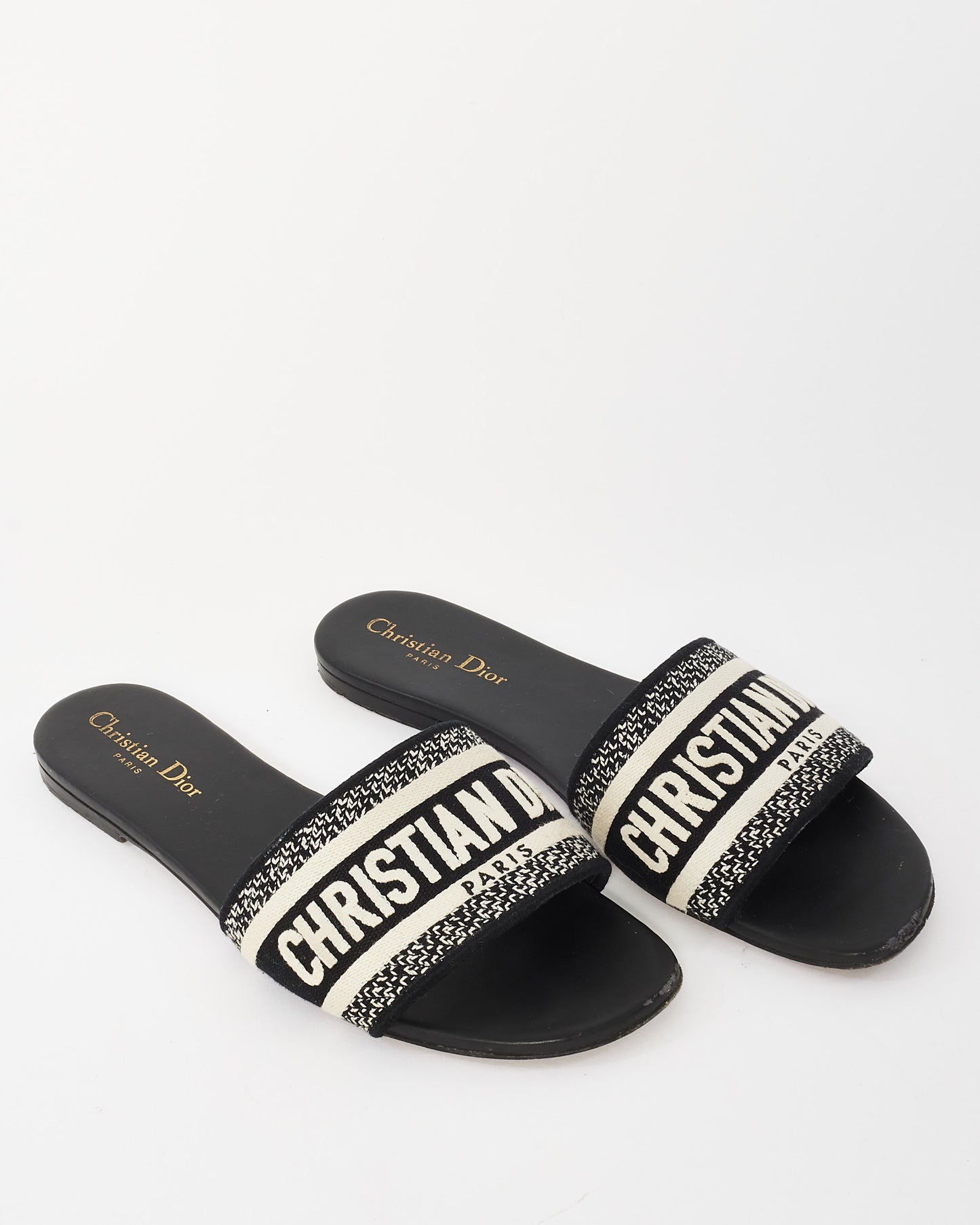 Dior Black Embroidered Dway Slides - 39