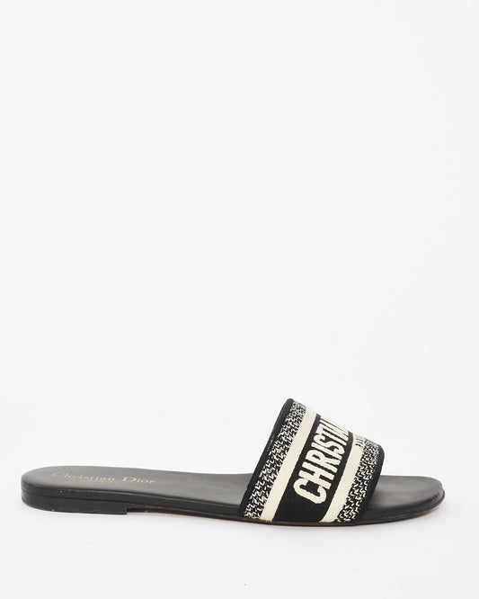 Dior Black Embroidered Dway Slides - 39