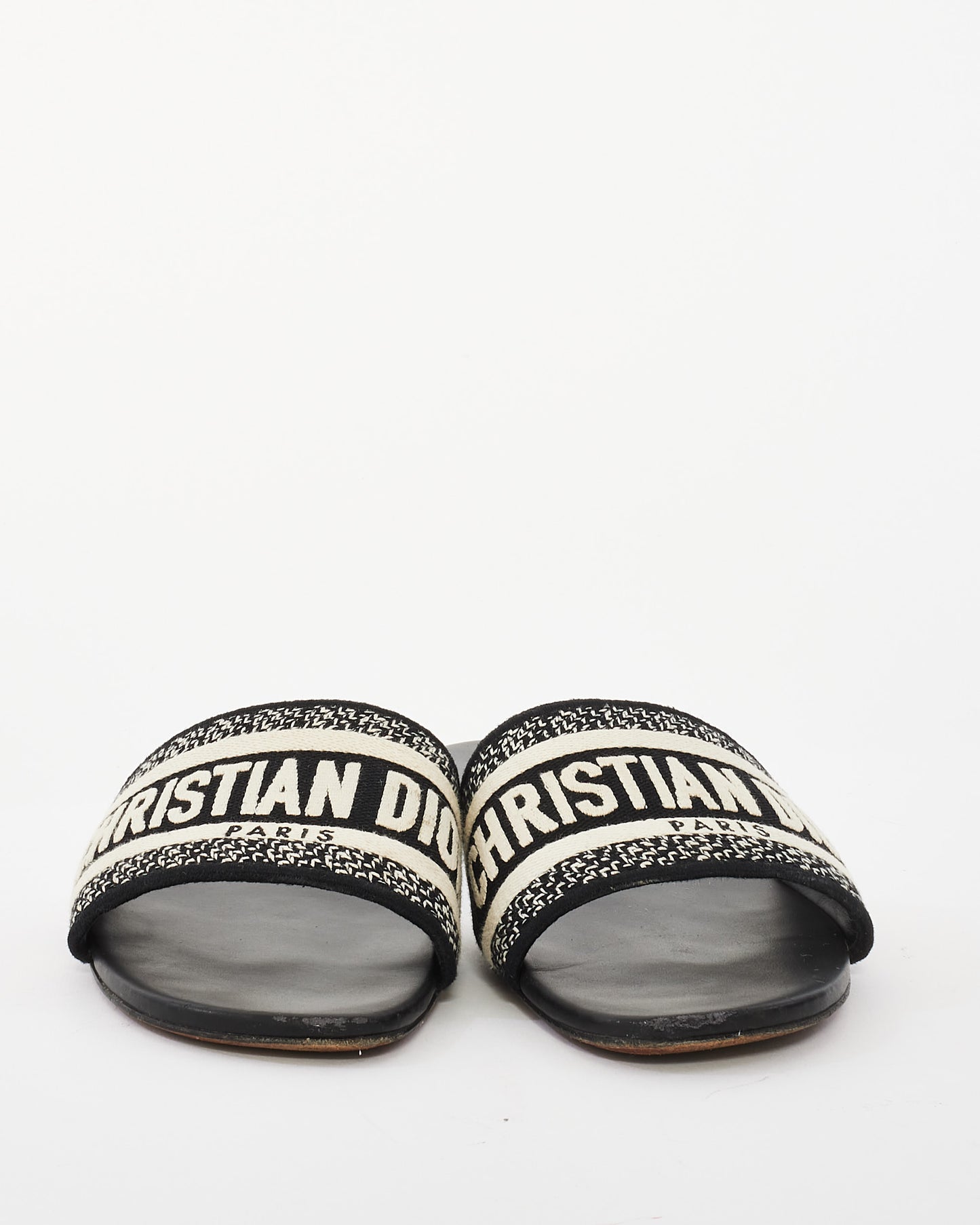 Dior Black Embroidered Dway Slides - 39