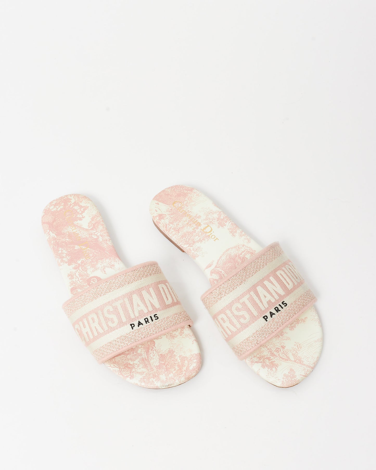 Dior Pink Embroidered Cotton and Toile de Jouy Motif DWay Slides - 36