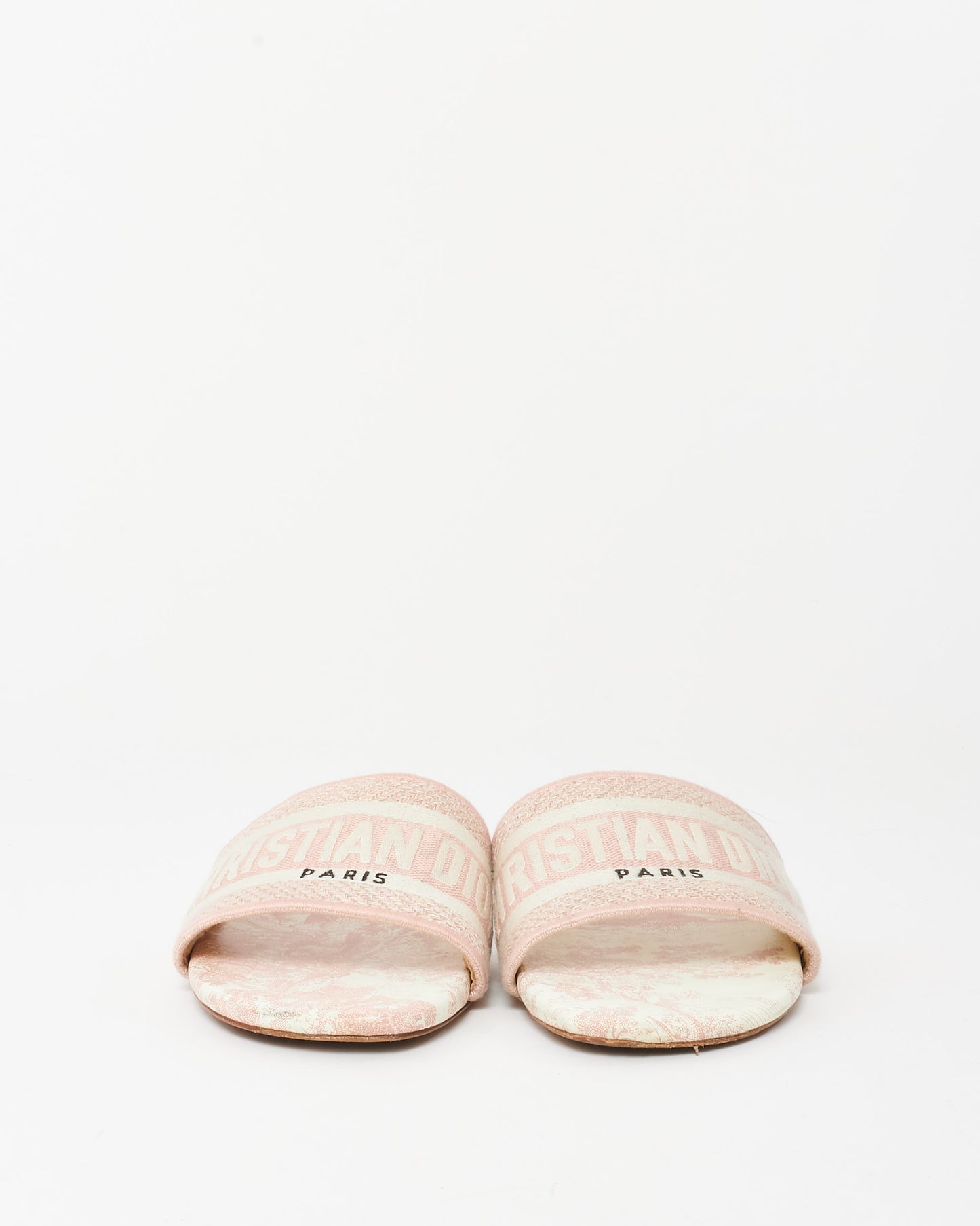 Dior Pink Embroidered Cotton and Toile de Jouy Motif DWay Slides - 36