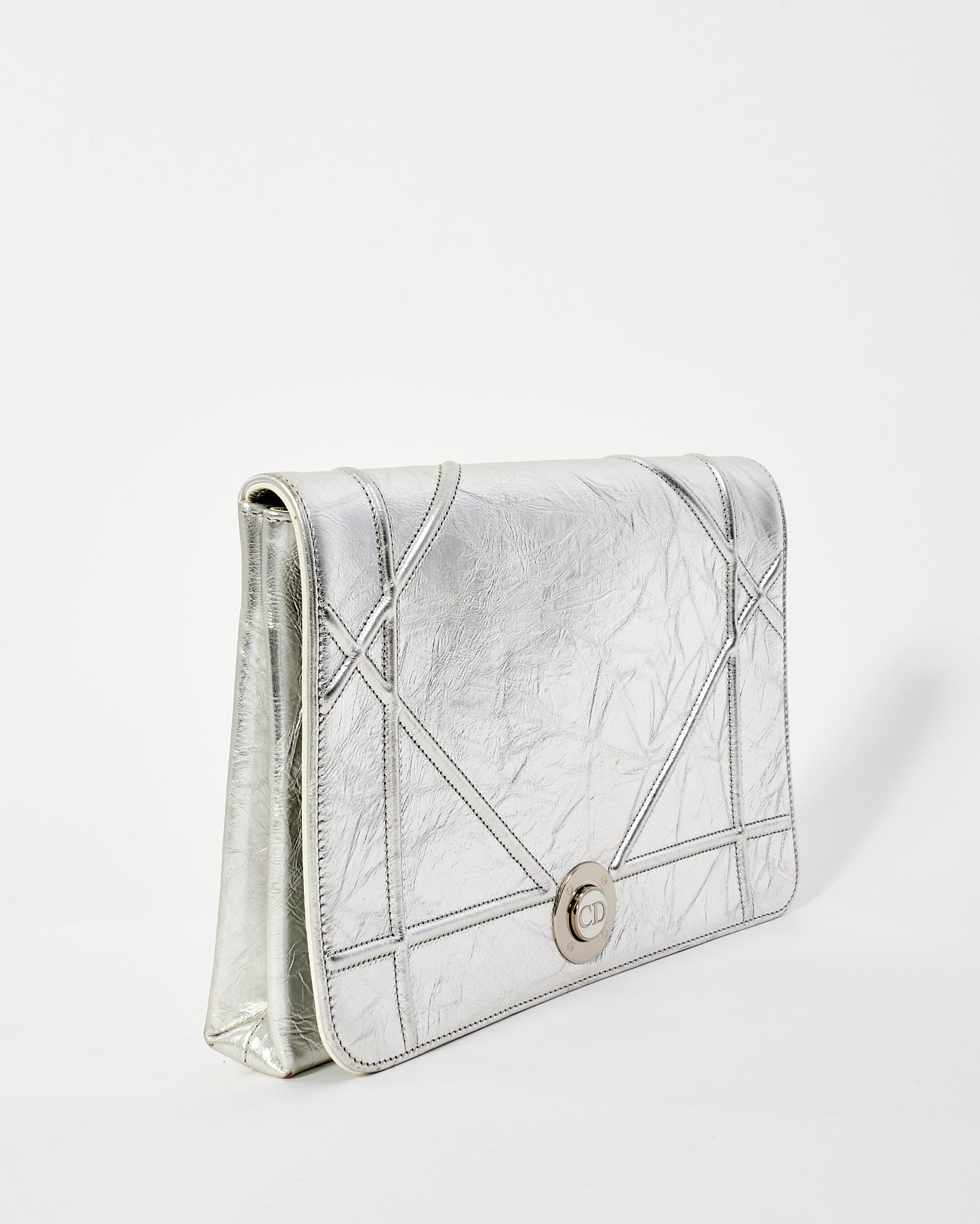 Dior Silver Leather Large Diorama Clutch