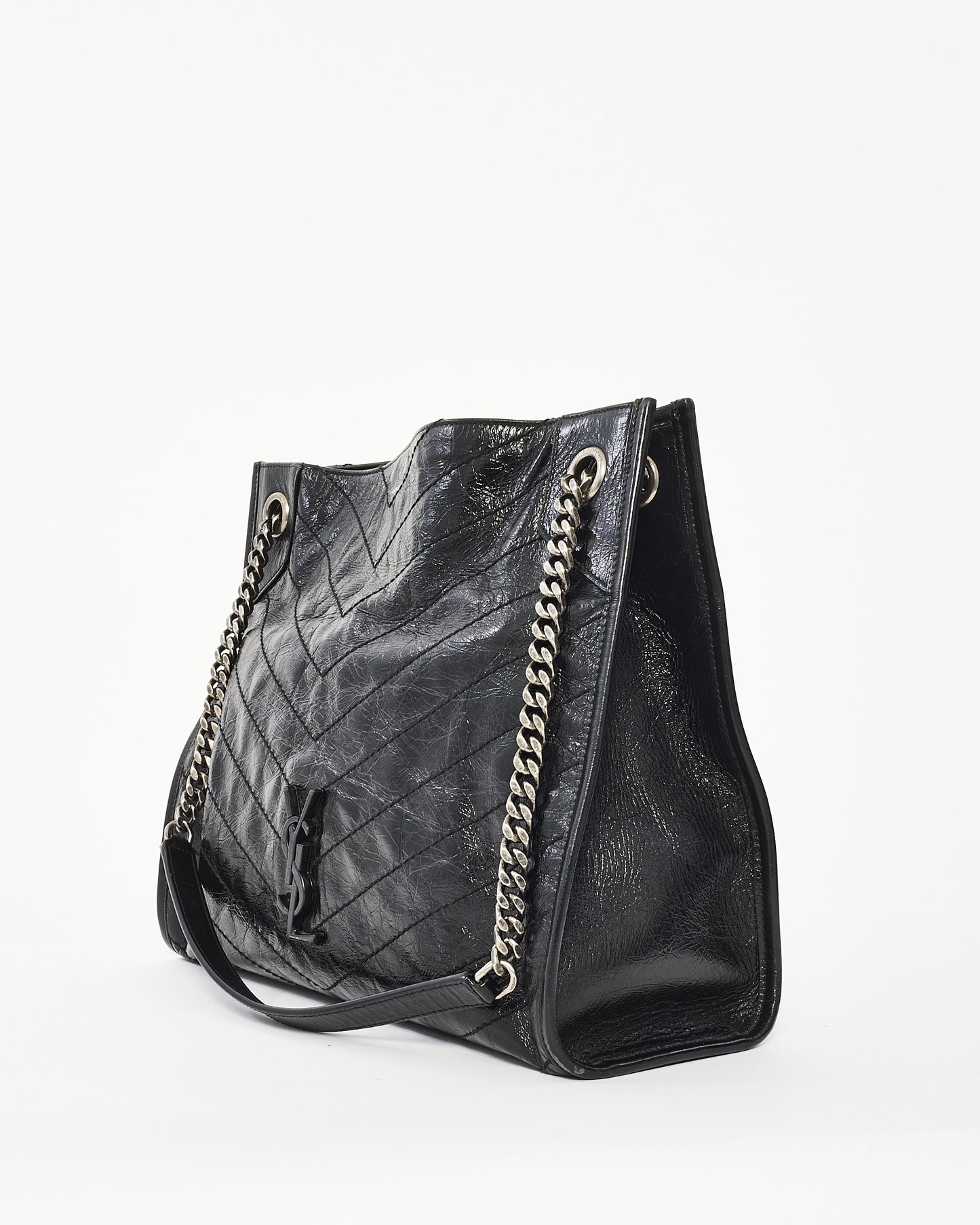 Saint Laurent Black Crinkle Leather Niki Tote Bag