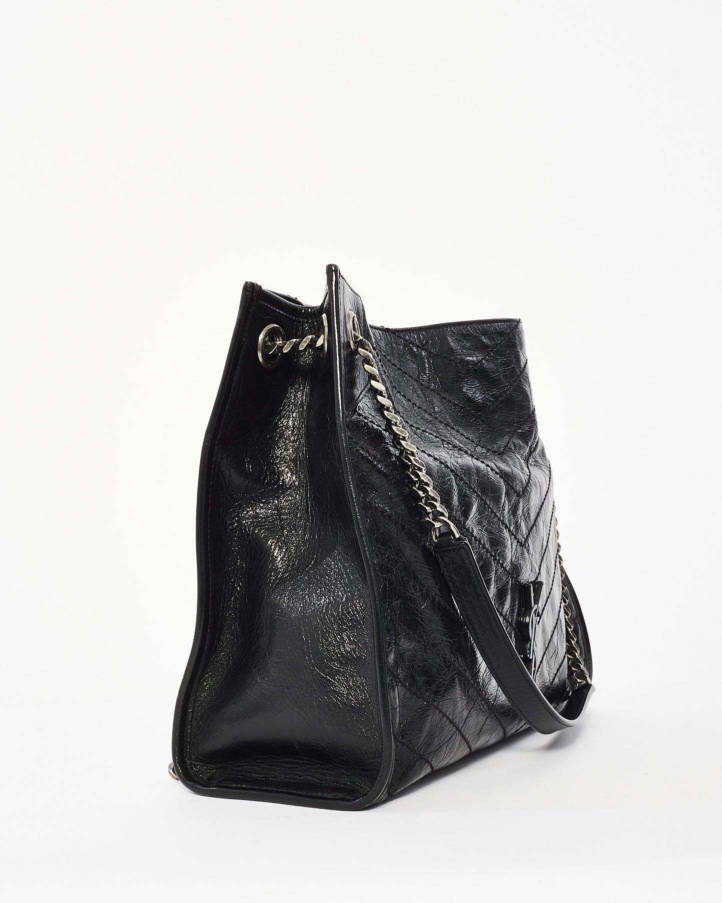 Saint Laurent Black Crinkle Leather Niki Tote Bag