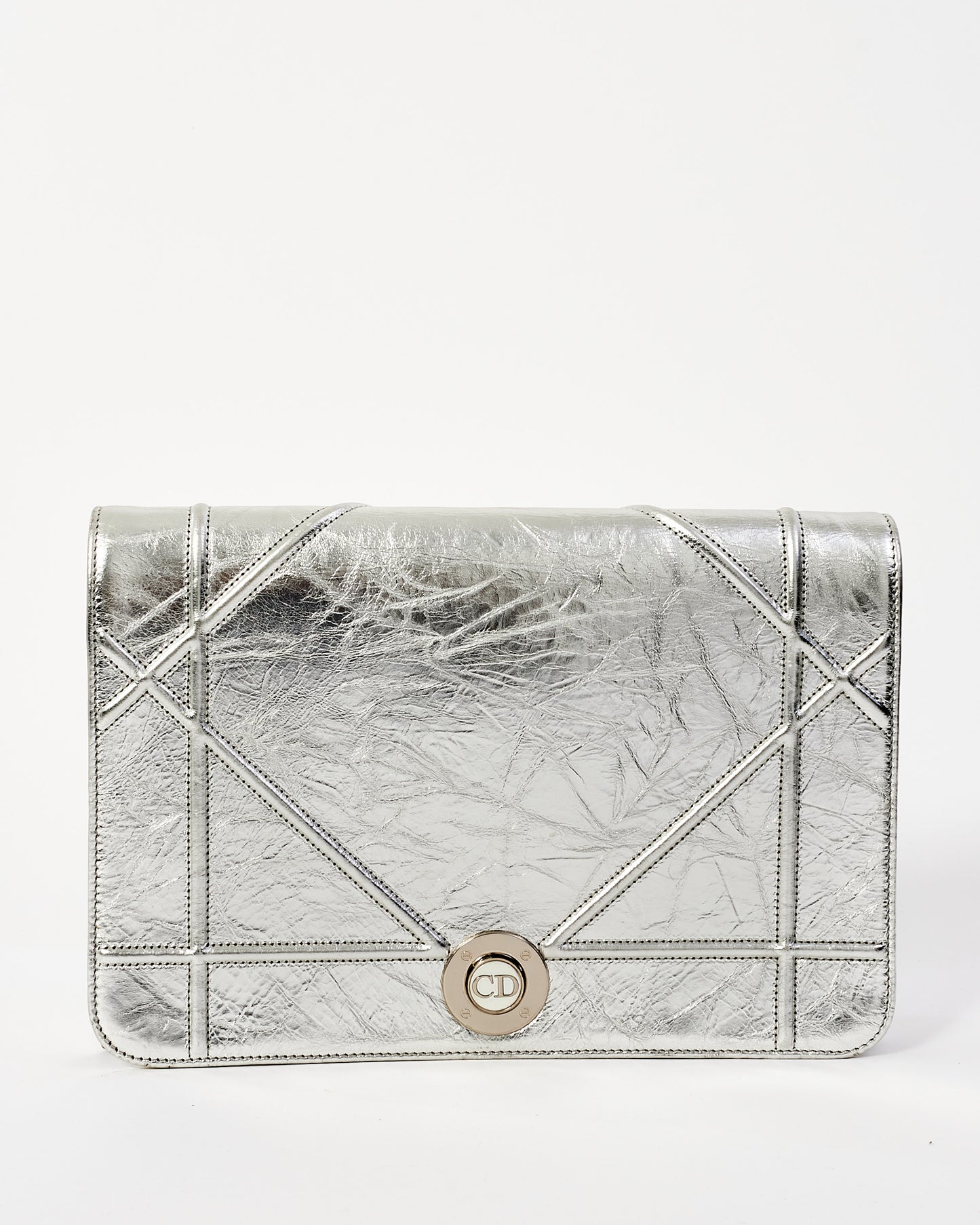 Dior Silver Leather Large Diorama Clutch