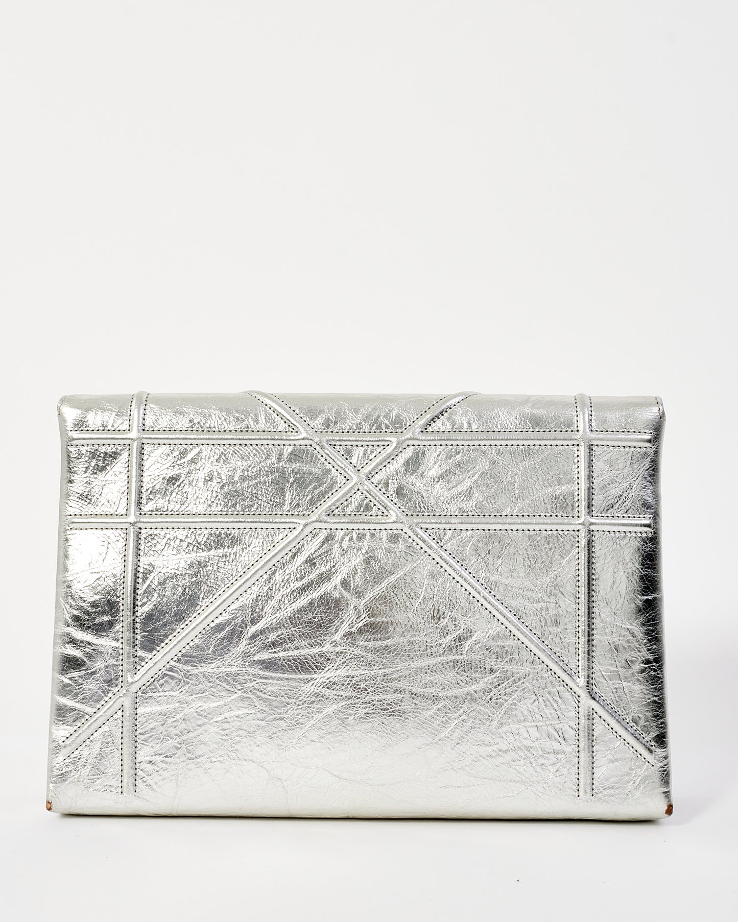 Dior Silver Leather Large Diorama Clutch