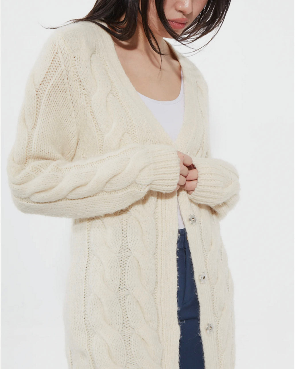 Escada Sport Cream Wool Cable Knit Cardigan - S