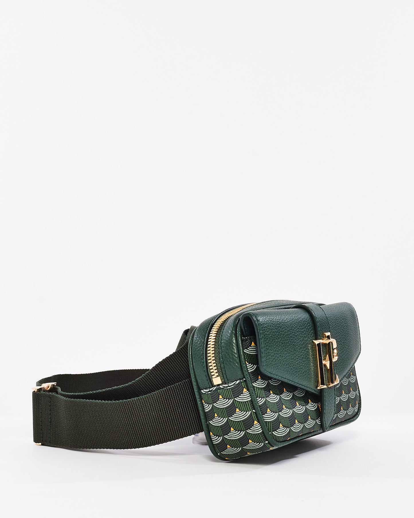 Fauré Le Page Green Coated Canvas Printed Belt Bag