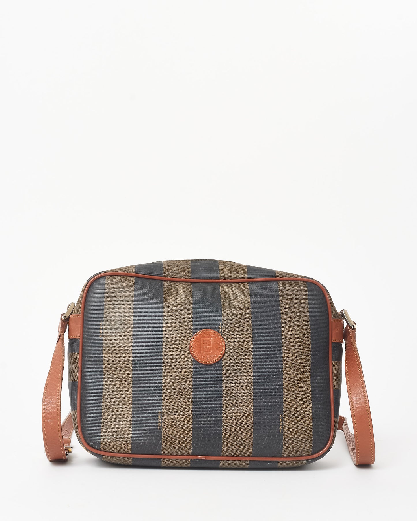 Fendi Vintage Brown 
Black Stripe Coated Canvas Crossbody Bag