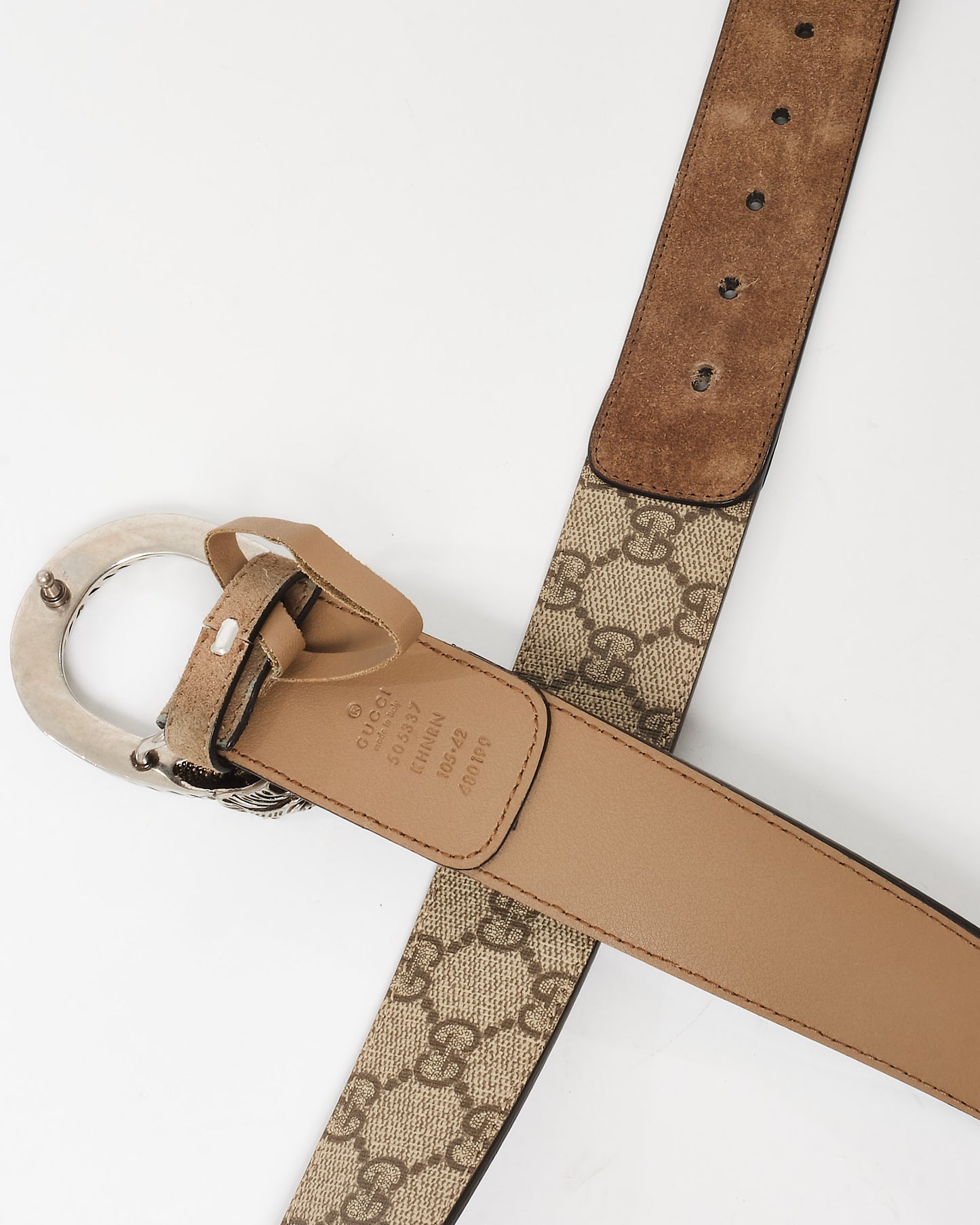 Gucci Beige and Brown Monogram GG Supreme Canvas Dionysus Belt - 105/42