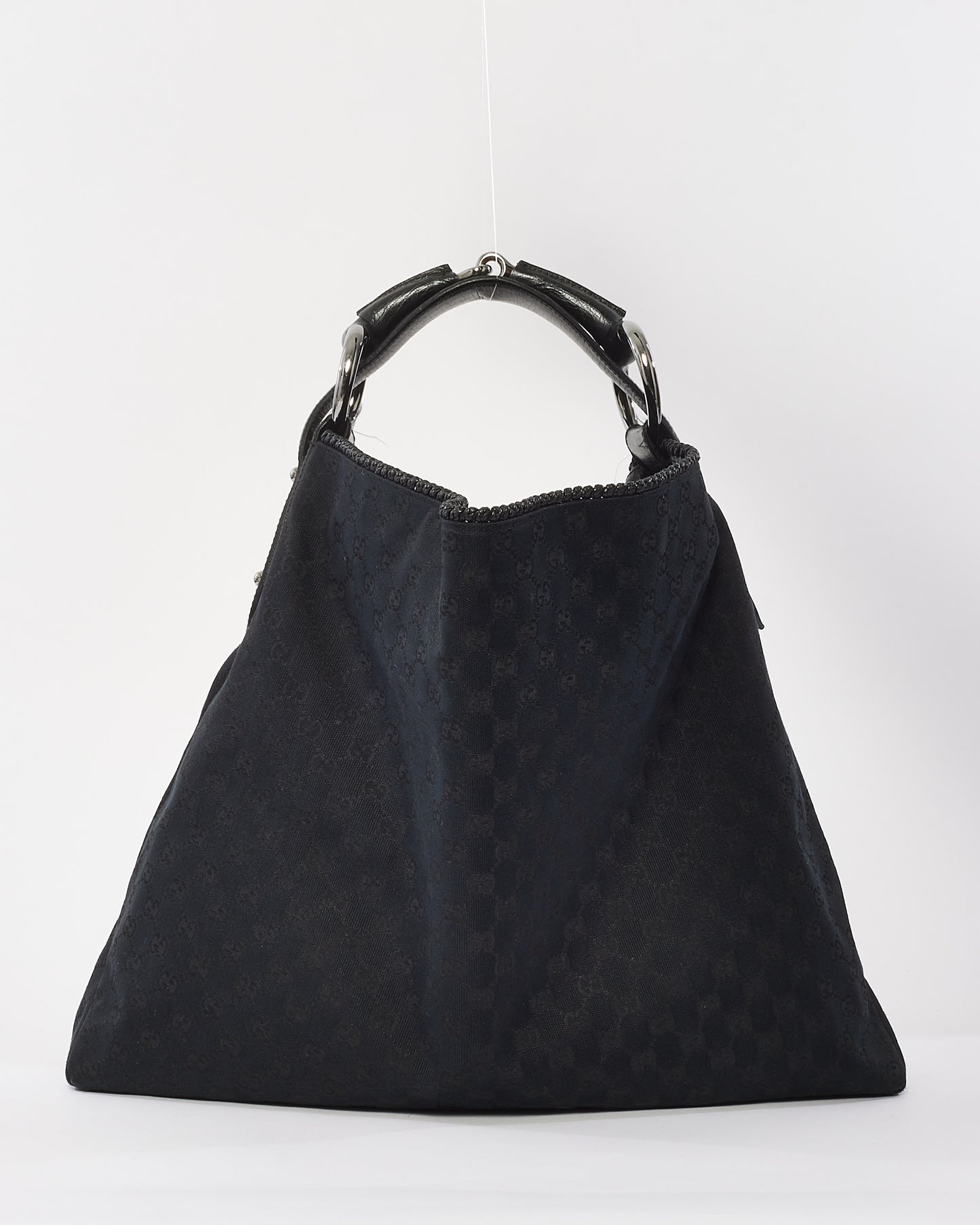 Gucci Black Monogram Canvas Horsebit Hobo Shoulder Bag