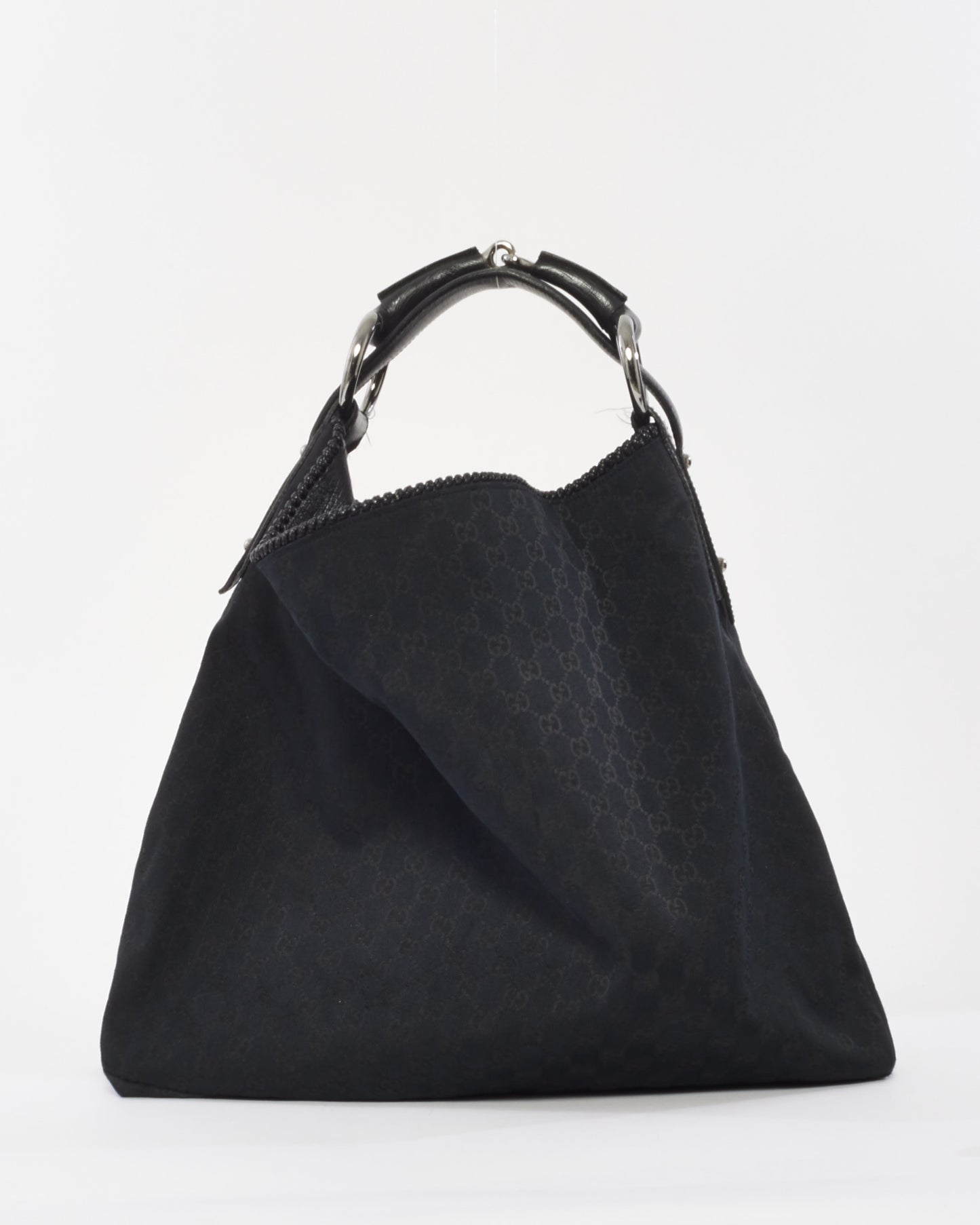 Gucci Black Monogram Canvas Horsebit Hobo Shoulder Bag