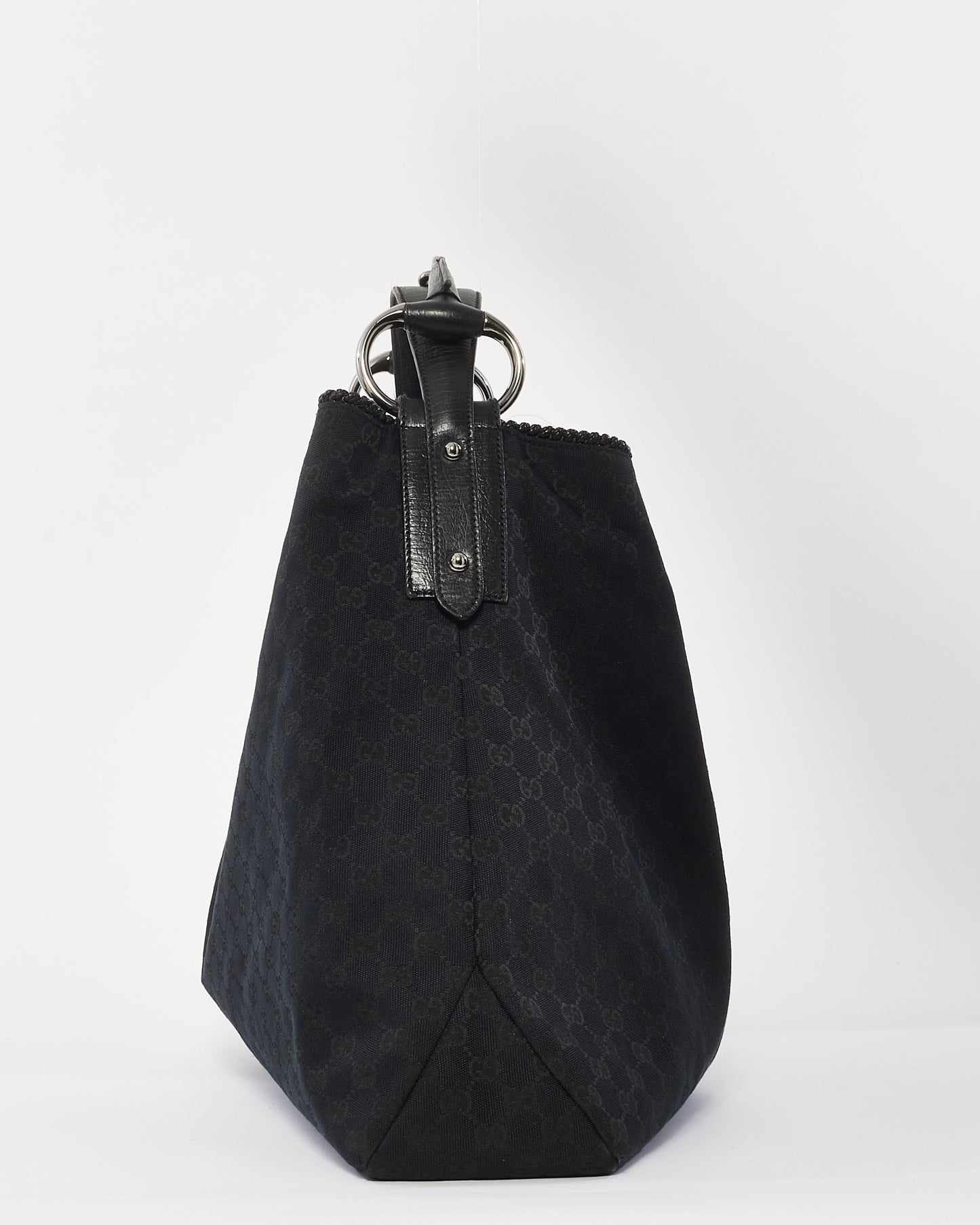 Gucci Black Monogram Canvas Horsebit Hobo Shoulder Bag