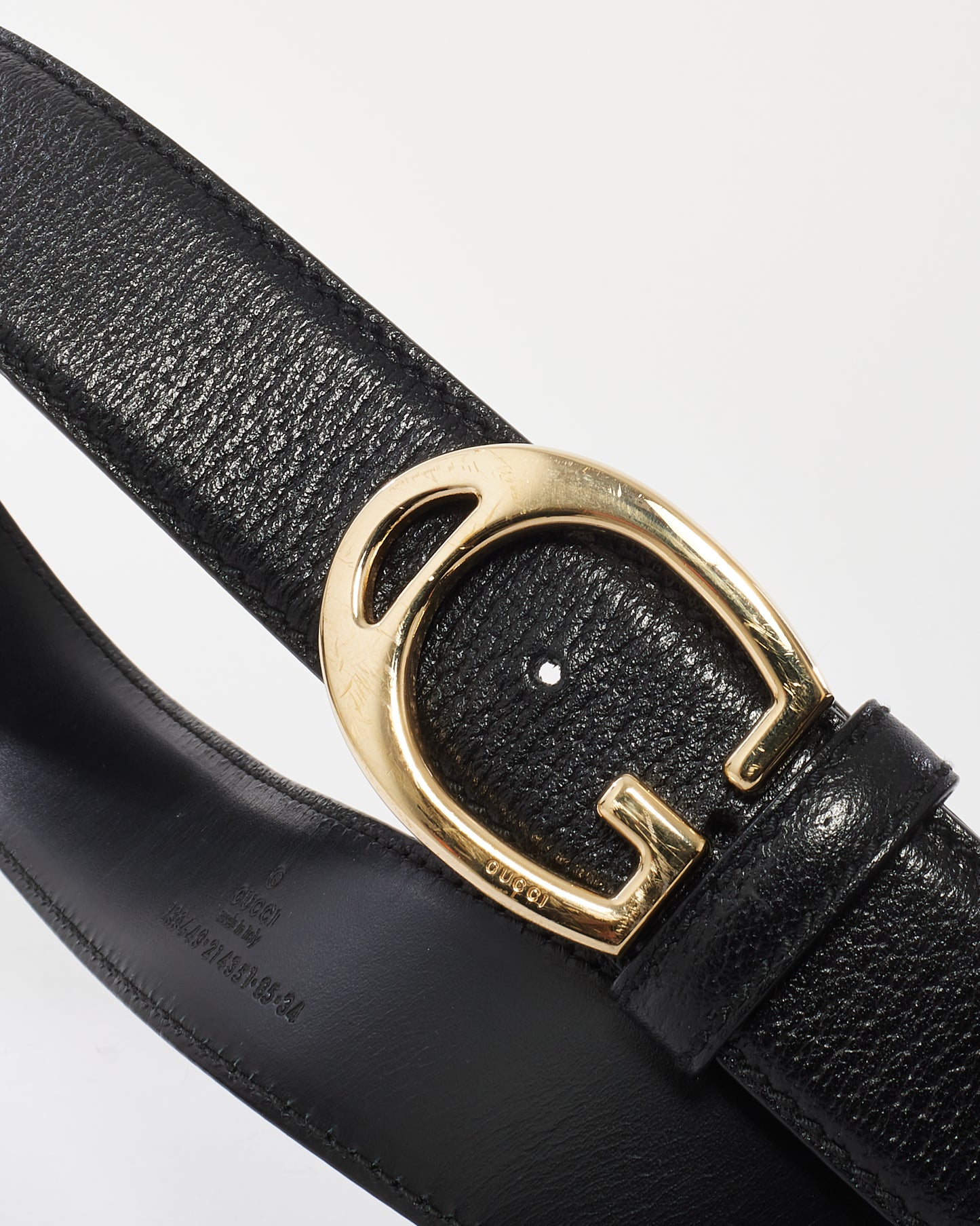 Gucci Black Grained Leather Gold G Buckle Belt - 85/34