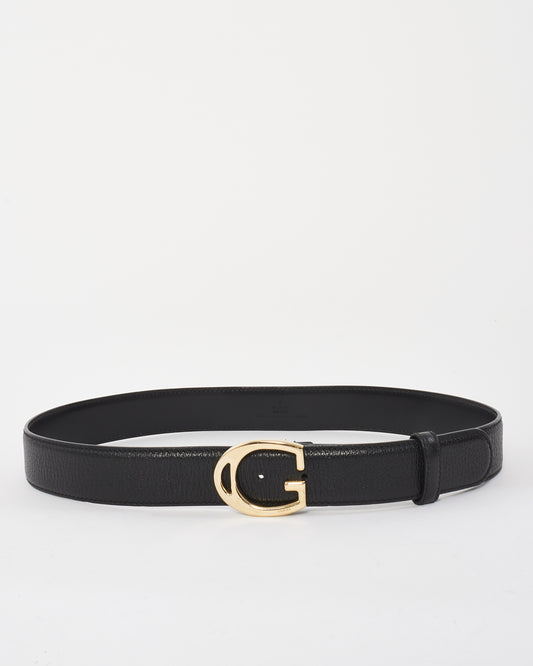 Gucci Black Grained Leather Gold G Buckle Belt - 85/34