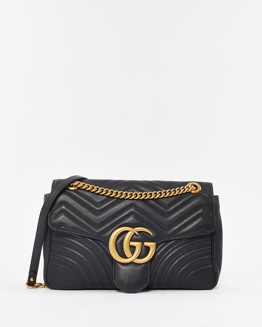 Gucci Black Leather Marmont Medium Flap Shoulder Bag