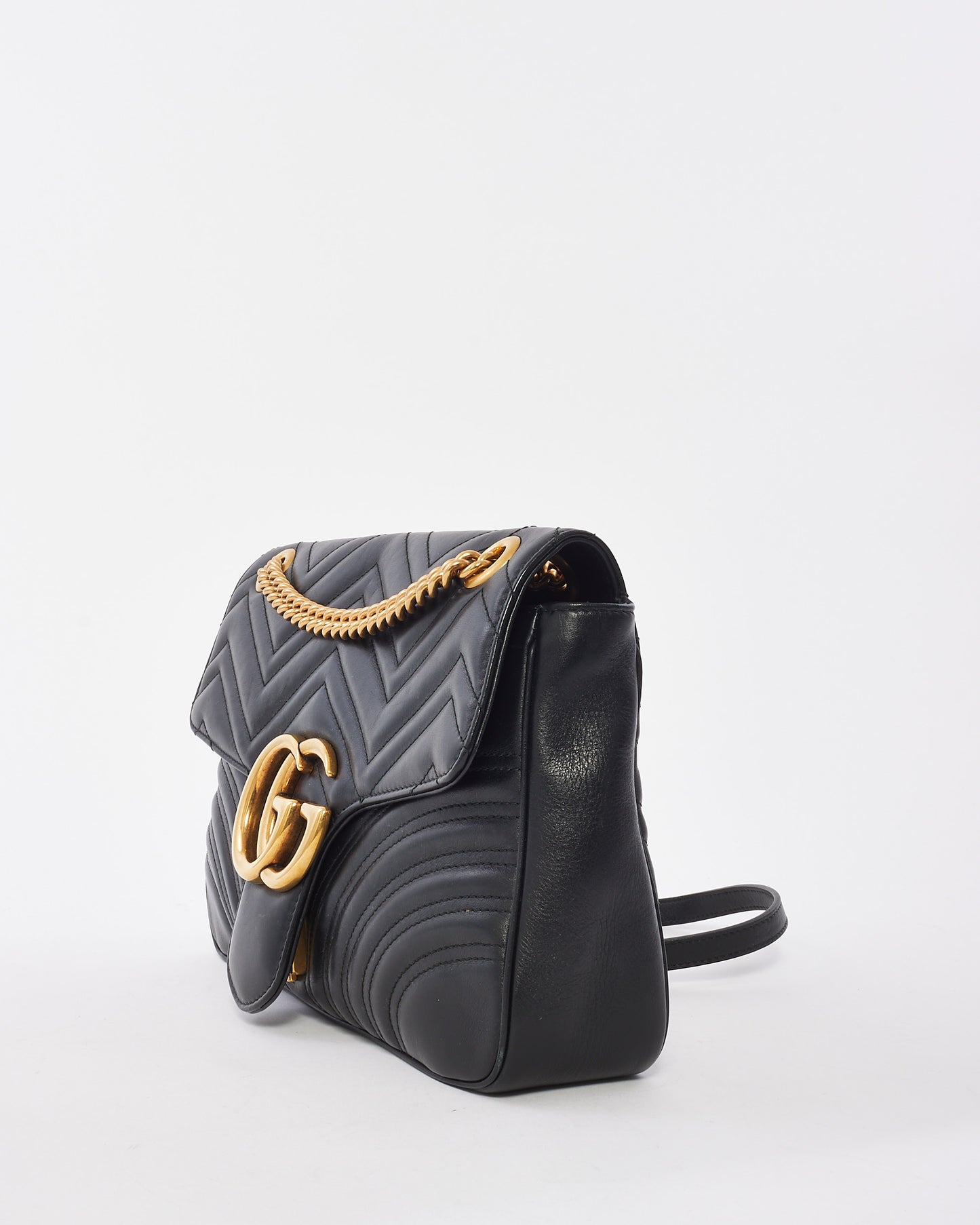 Gucci Black Matelassé Leather Medium GG Marmont Flap Bag