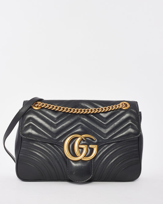 Gucci Black Matelassé Leather Medium GG Marmont Flap Bag