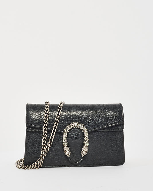 Gucci Black Leather Crystal Dionysus Super Mini Crossbody Bag