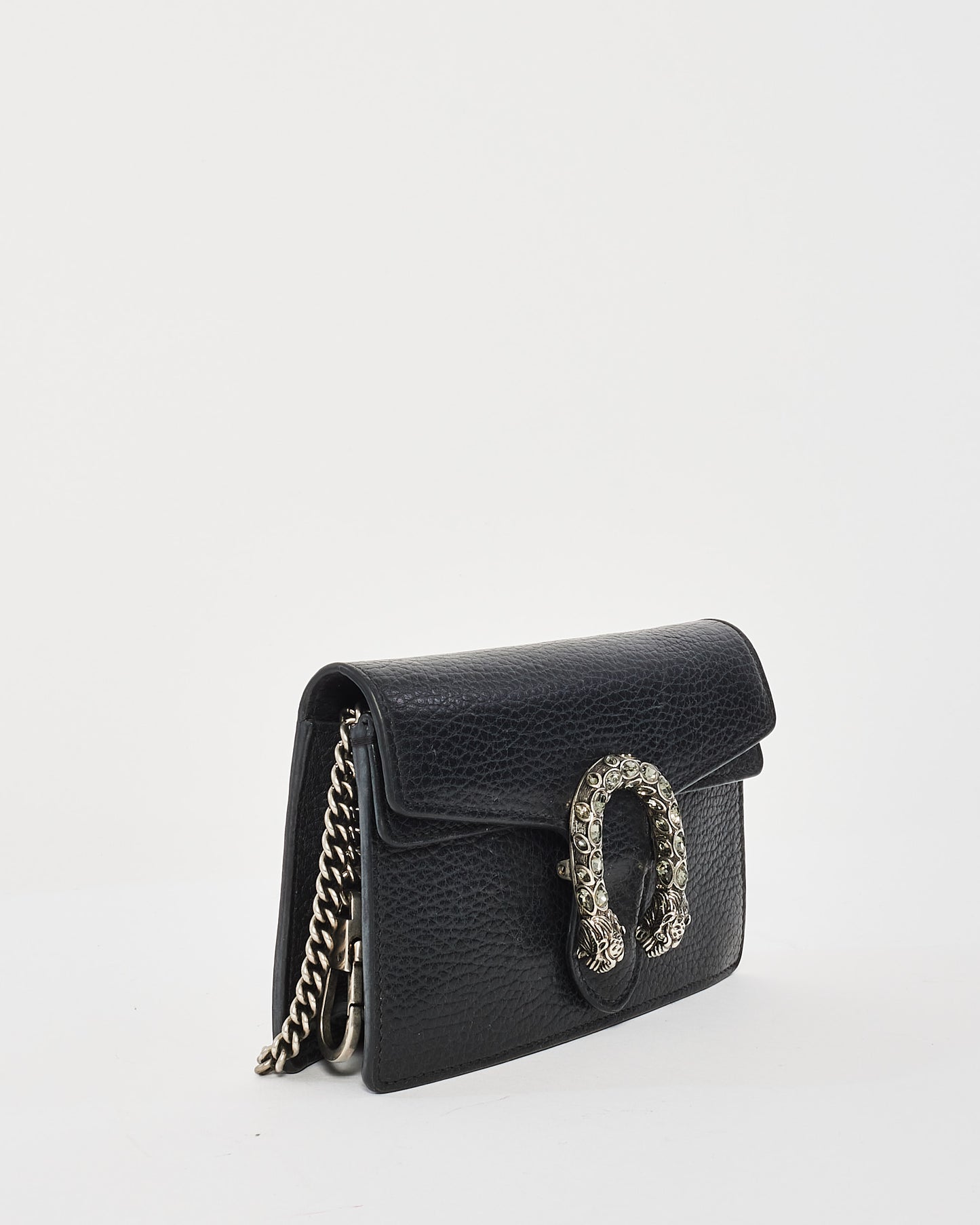 Gucci Black Leather Crystal Dionysus Super Mini Crossbody Bag