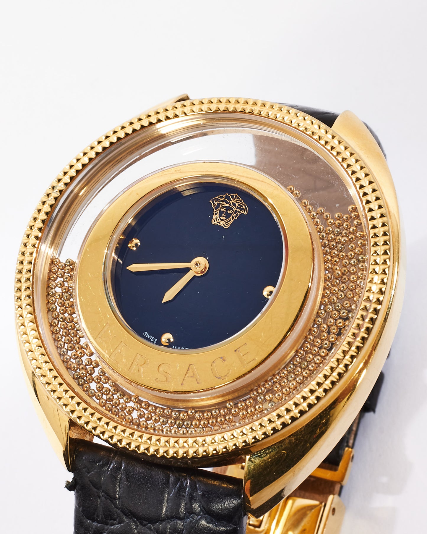 Versace Black Croc Embossed Leather 
Gold Tone Destiny Spirit Watch