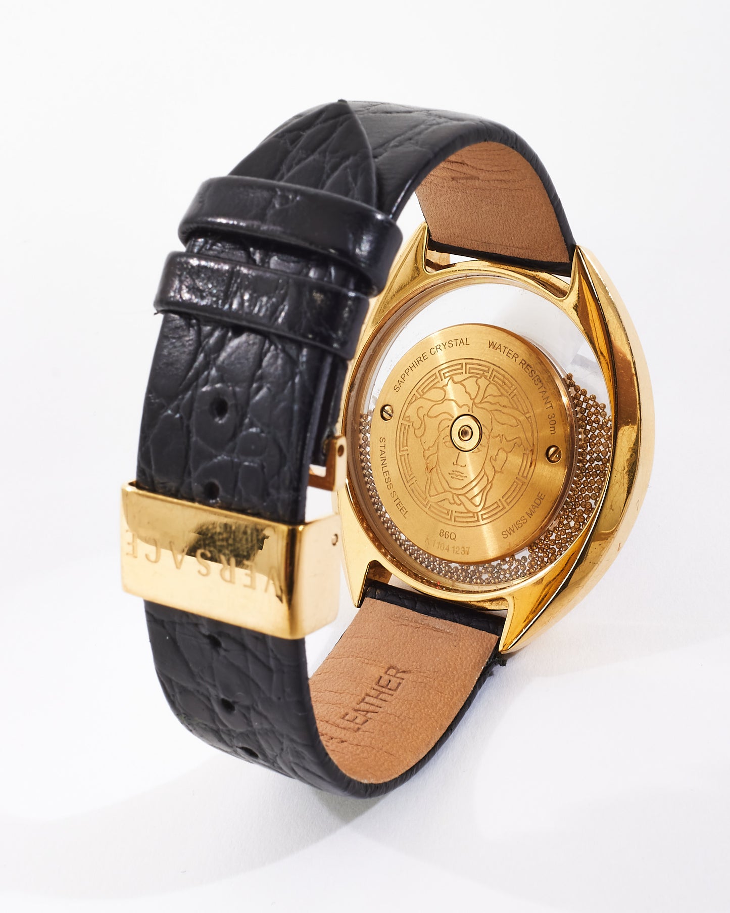 Versace Black Croc Embossed Leather 
Gold Tone Destiny Spirit Watch