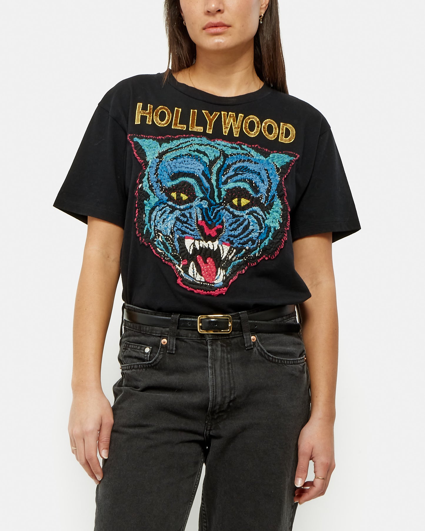 Gucci T-shirt Hollywood noir à sequins dorés - XS