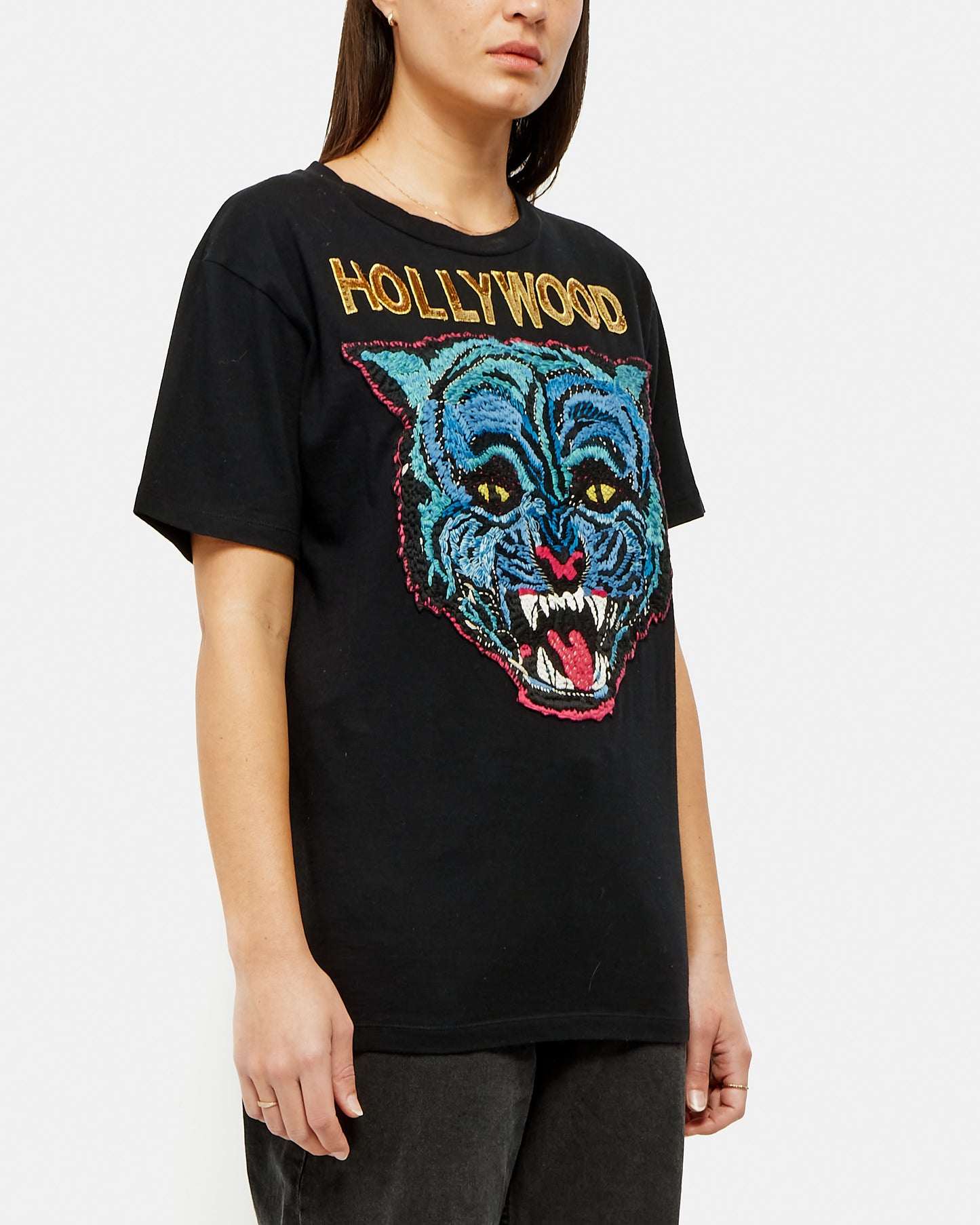 Gucci T-shirt Hollywood noir à sequins dorés - XS