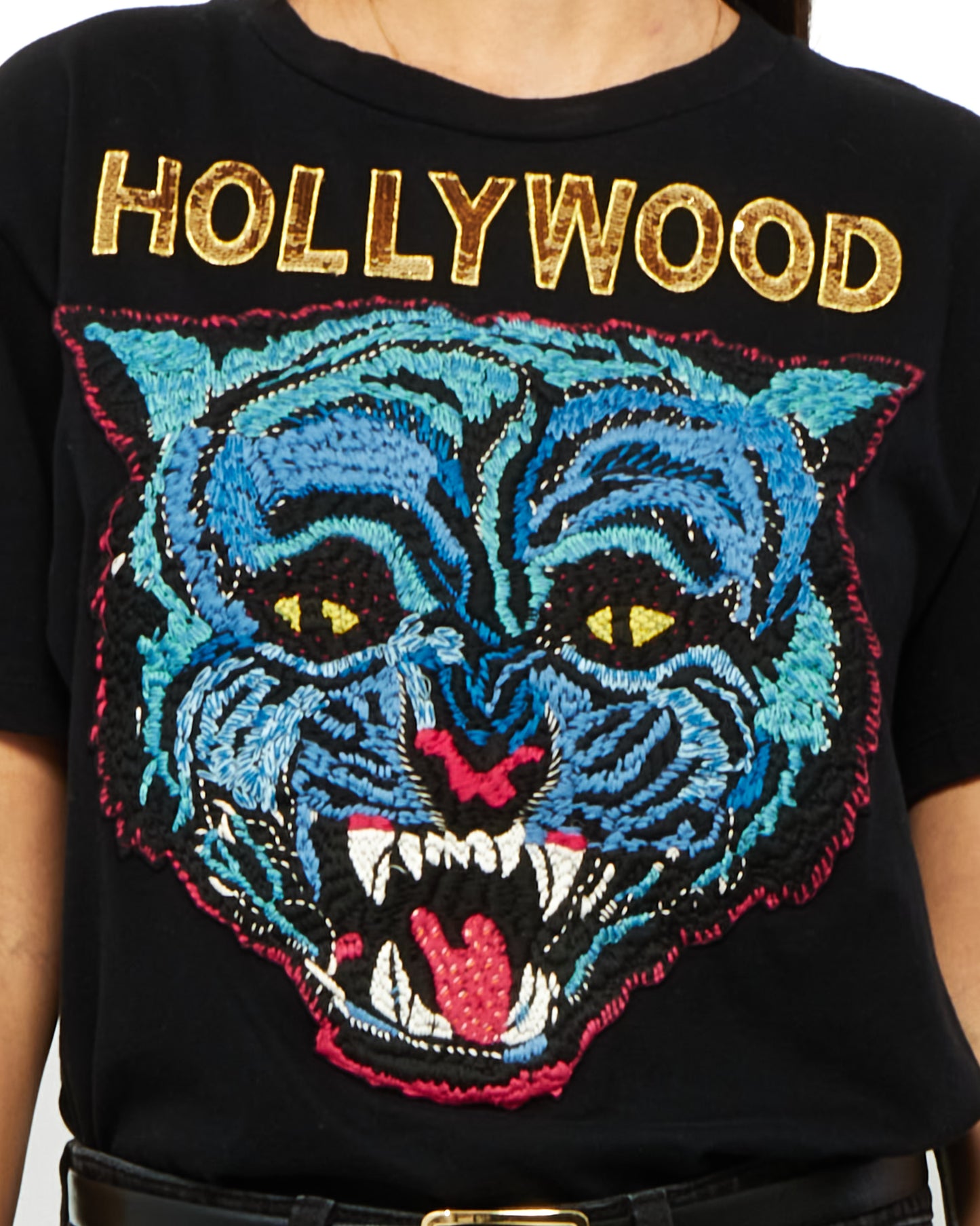 Gucci T-shirt Hollywood noir à sequins dorés - XS