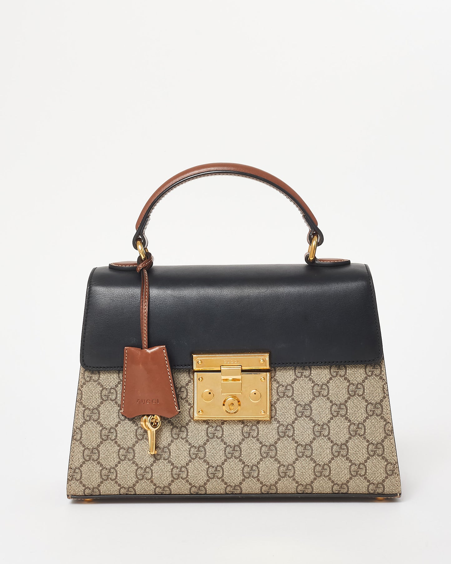 Gucci Brown GG Supreme Coated Canvas Small Padlock Top Handle Bag