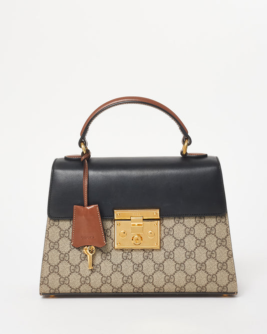 Gucci Brown GG Supreme Coated Canvas Small Padlock Top Handle Bag