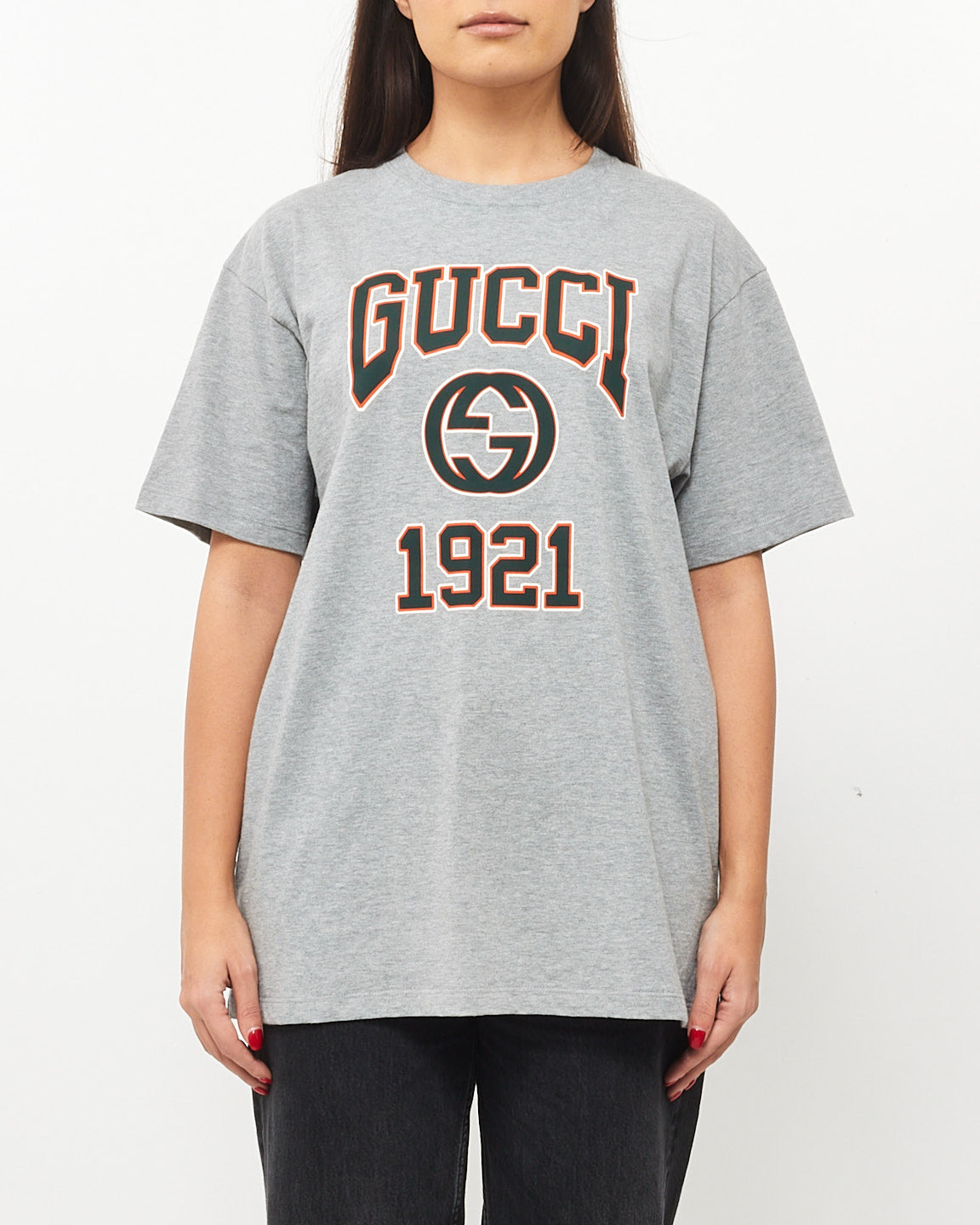 Gucci Grey Cotton T Shirt W Green 
Orange GG 1921 Logo - S