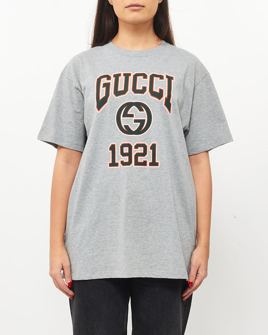 Gucci Grey Cotton T Shirt W Green 
Orange GG 1921 Logo - S