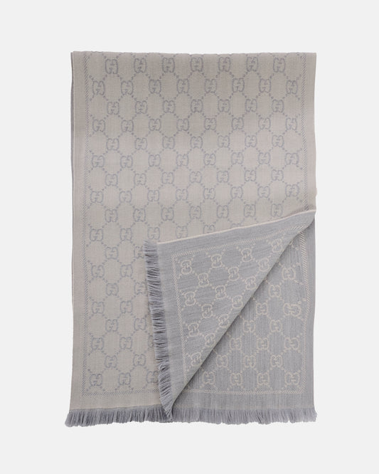 Gucci Grey GG Jacquard Monogram Reversible Wool Scarf