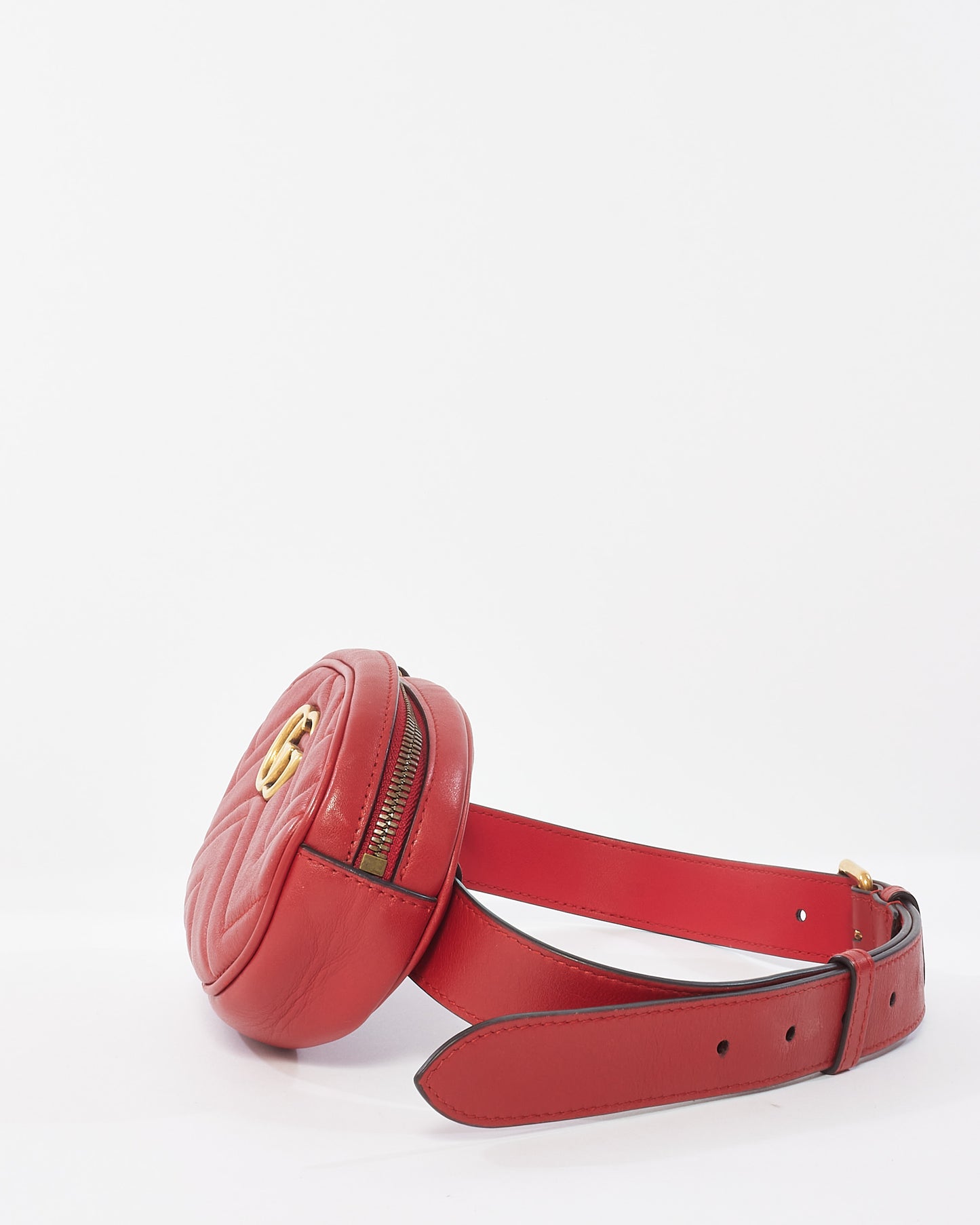 Gucci Red Leather GG Marmont Belt Bag - 75/30