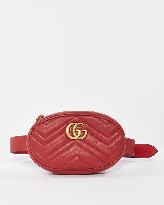 Gucci Red Leather GG Marmont Belt Bag - 75/30