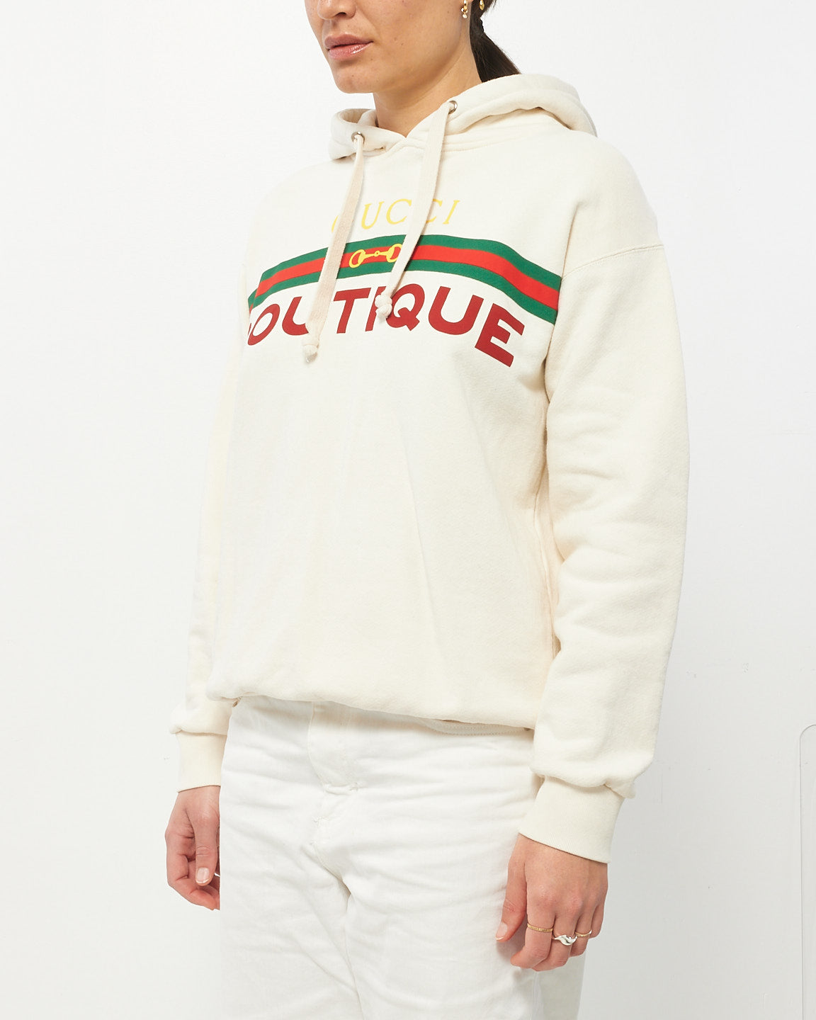 Gucci White Horsebit "Boutique" Logo Hoodie - XS