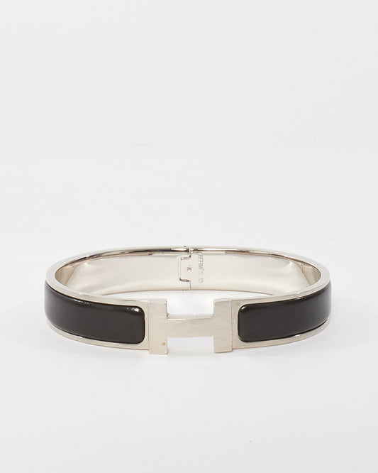 Hermès Black 
Silver Thin Clic Clac Bracelet - PM